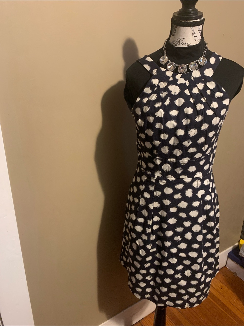 Loft Fashion Navy and White Halter Dot-Print Mini Dress